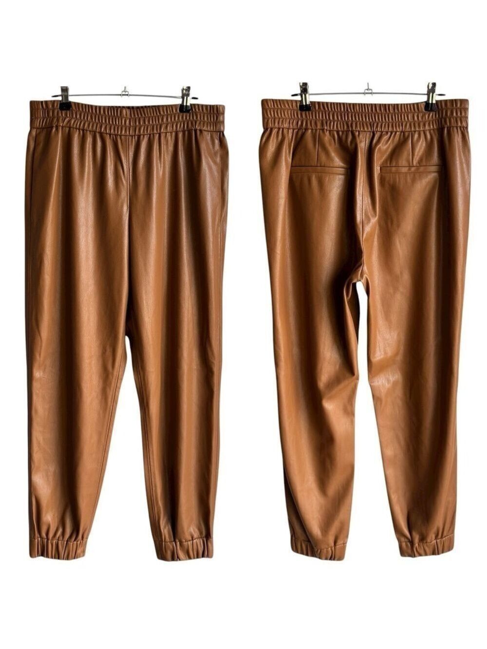 Alice + Olivia Pete Faux Leather Camel Jogger Cropped Pants Sz M Brown Trousers